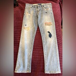 Anthropologie Pilcro and the Letterpress  “Patched” Blue Jeans